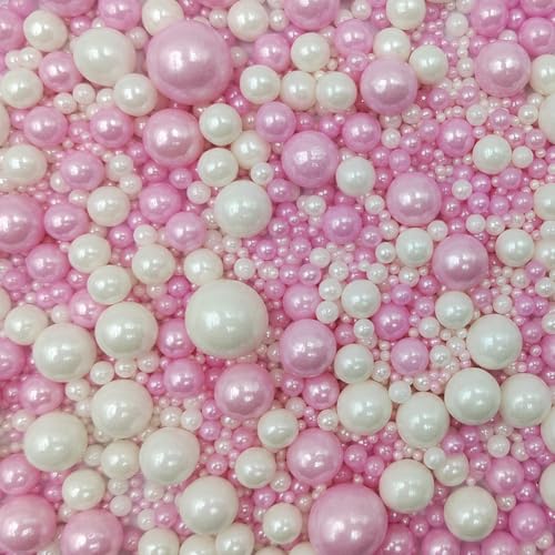 Image of Edible White Pink Sugar Pearls Candy Sprinkles 120G / 4.23Ounce Baking Cake Sprinkles Cupcake and Cake Topper Cookie Decorations Wedding Party Valentines Halloween Christmas Supplies