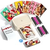 iDPRT 4×6 Photo Printer, Portable Color Picture Printer, Thermal Sublimation Mini Picture Printer, Bundle 108 Sheets Photo Paper & 2 Ribbon Cassette, Photo Printer for iPhone & Android