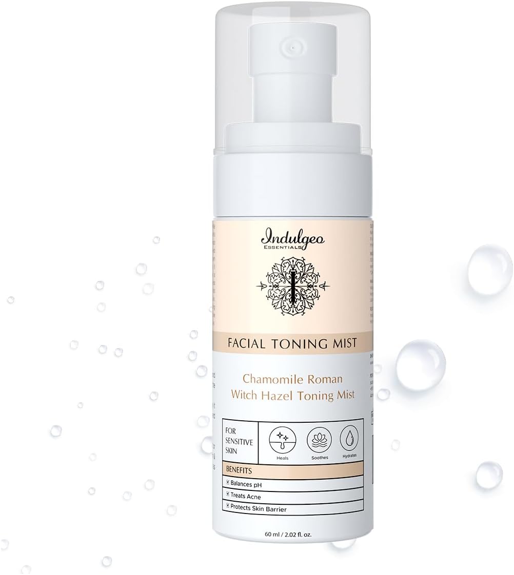 INDULGEO ESSENTIALS Camomile Roman Witch Hazel Facial Toner 60ml (Pack of 1) For Glowing Skin | Face Mist Refines Pores, Brightens & Smoothens Skin Texture | Suitable For All Skin Types