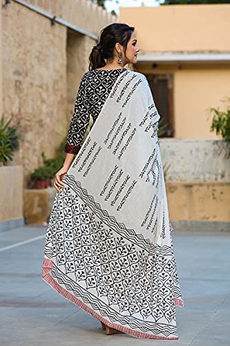 Image of Vaamsi Women's Pure Cotton Floral Block Printed Straight Kurta Pant With Dupatta | kurta sets for woman
