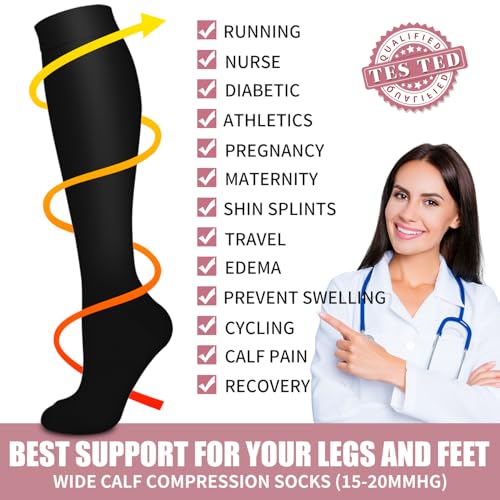 Image of Compression Socks for Women & Men Circulation (6 Pairs) 15-20 mmHg is Best Support for Athletic Running,Nurse