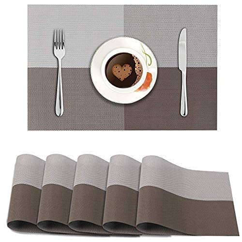 Anugrah Dining Mats Table Mats PVC Placemats Heat-Resistant Placemat for Dining Tea Table Woven Vinyl Stain Resistant Table Mats Easy to Clean - 45x30 cm (Brown Checks, 4)