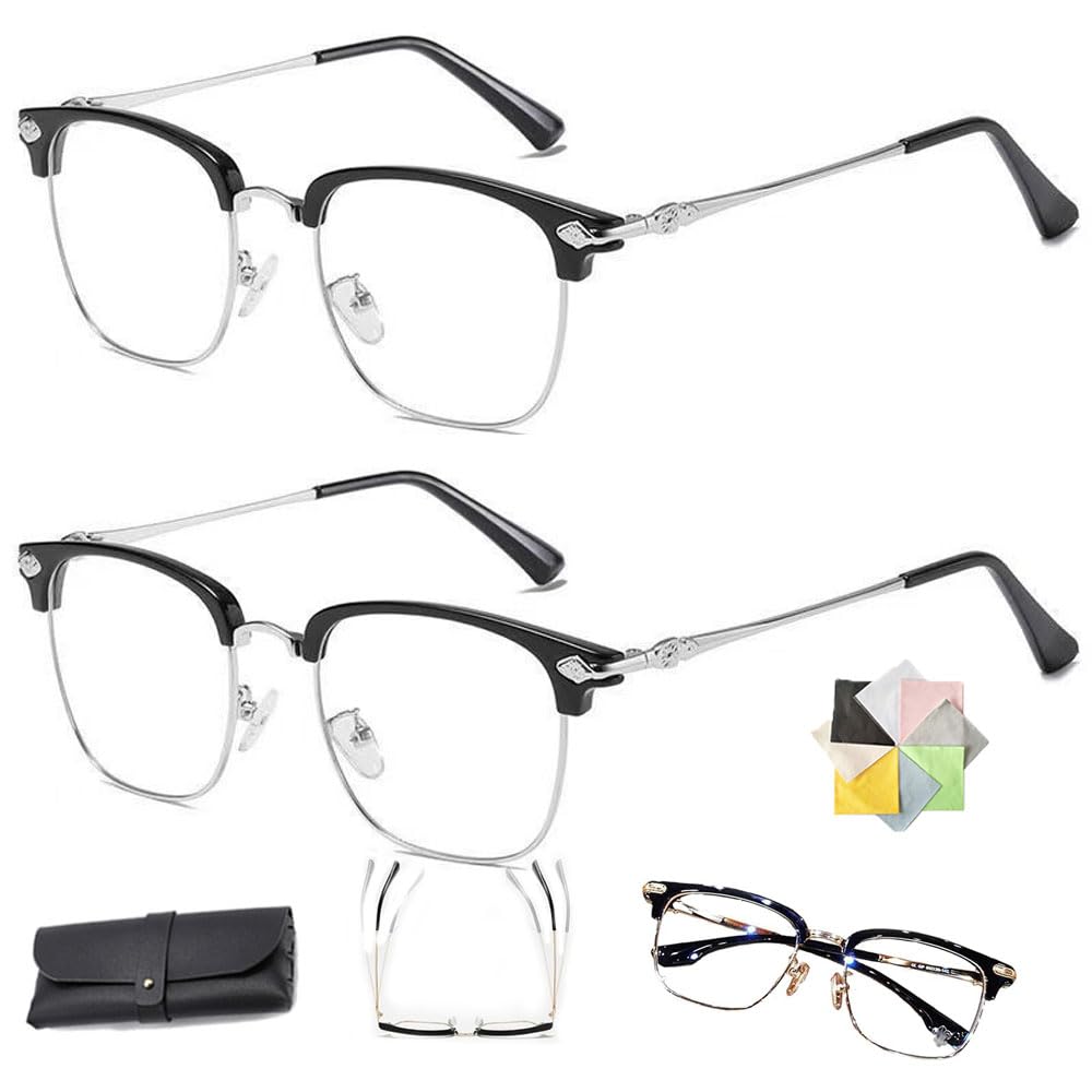 ToatlHeal Auto Focus Glasses, Autofocus Intelligent Zoom Anti Blue Light Presbyopia Reading Glasses Half Frame (2pc Silver,Smart zoom)