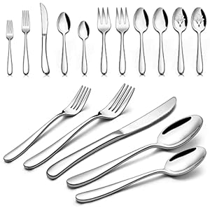 66-Piece Heavy Duty Silverware Set for 12, LIANYU Thick Flatware Set with Serving Utensils, Stainless Steel Cutlery Tableware Include Fork Knife Spoon, Mirror Finished, Dishwasher Safe