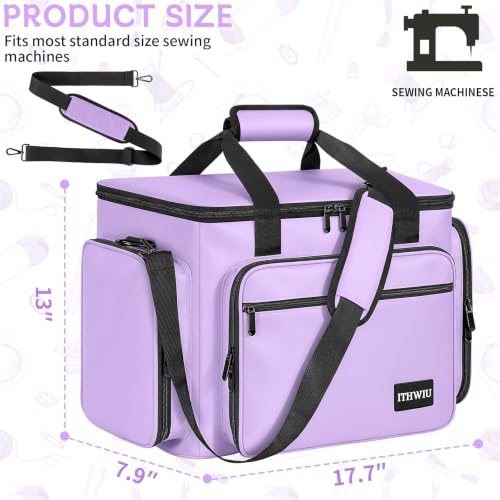 Image of Sewing Machine Carrying Case with Multiple Storage Pockets Large Capacity, Universal Tote Storage Bag Compatible with Most Standard Singer, Brother, Janome, Taro Purple