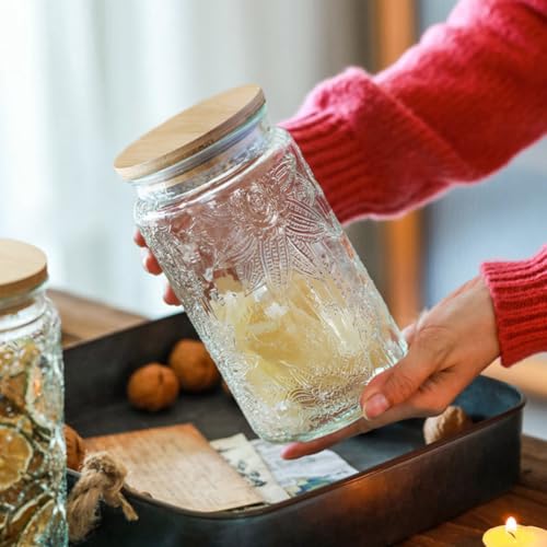 Image of ANSQU Vintage Airtight Glass Jar, 34oz Candy Jar with Lid | Coffee Canister, Decorative Mason Jar, Glass Food Storage Container for Coffee, Tea, Candy, Cookie, Sugar, Cute Jar