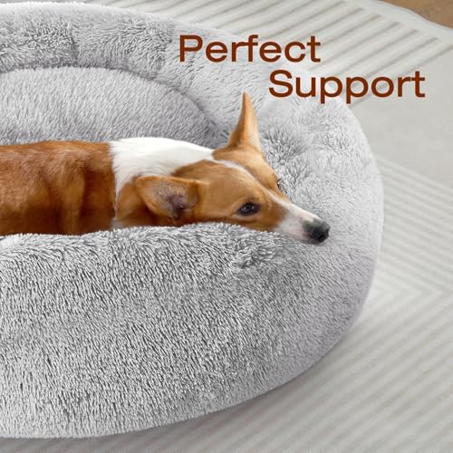 JOLLYVOGUE Small Dog Bed, Calming Soft Anti-Anxiety Donut Cat Bed, Washable Round Fluffy Cushion for Small and Medium Pets (20") - Image 3