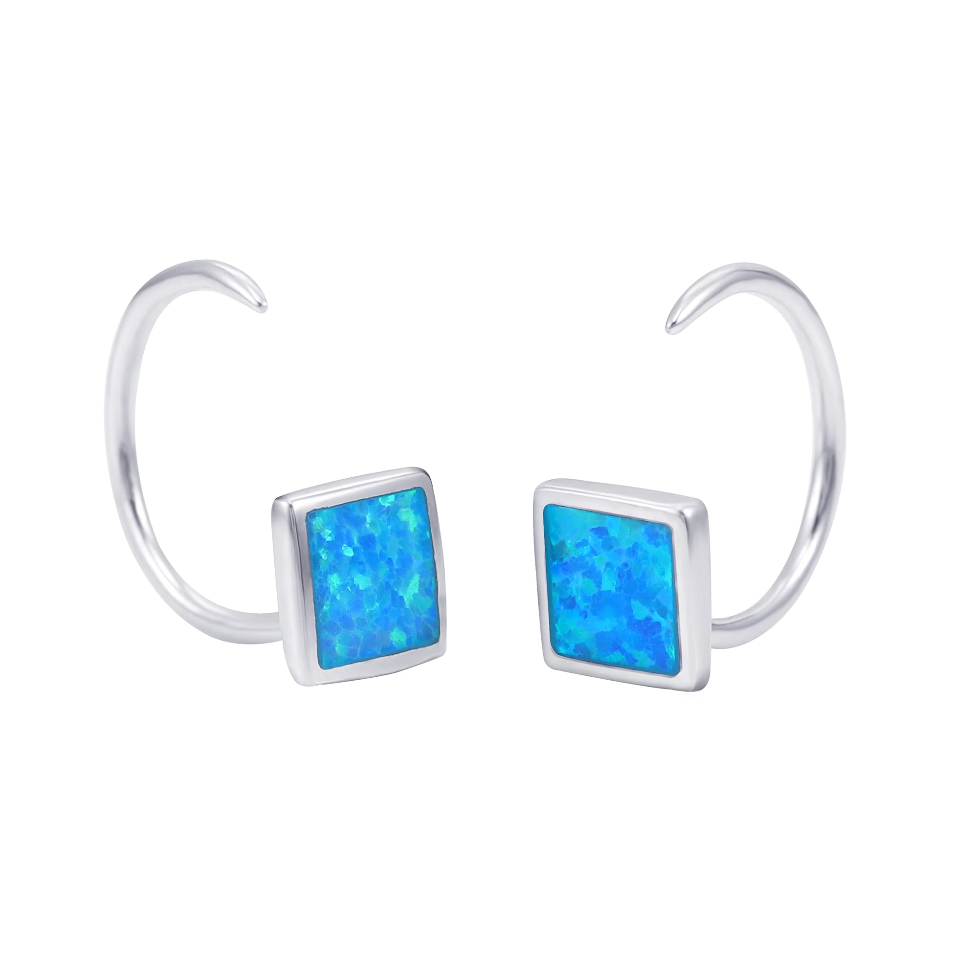 Dainty Hoops Earrings 925 Sterling Silver Created Gemstone Synthetic Opal/Tiny Huggie Stud Earrings for Women/Minimalist Design.