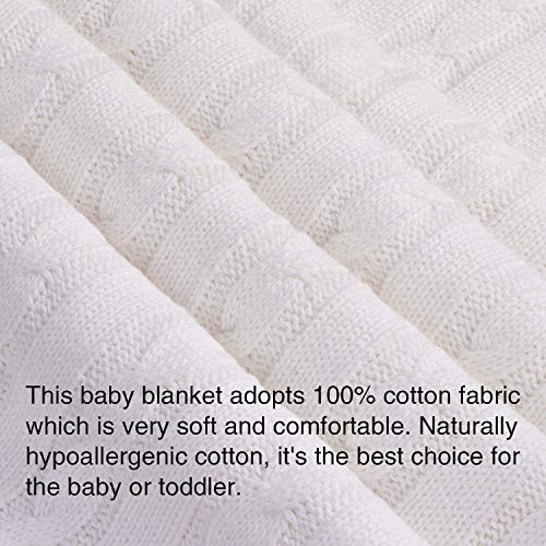 Image of NTBAY 100% Pure Cotton Cable Knit Toddler Blanket, Super Soft Warm Breathable 30x40 Baby Blanket for Crib, Stroller, Nursery, Travel, Newborn, 30x40 Inches, White