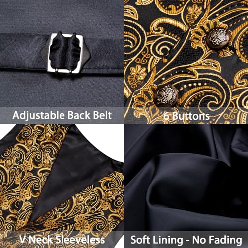Image of Barry.Wang Mens Silk Lapel /Shawl Collar Vest Tie Sleeve Holder Set Formal /Casual Paisley Vests Wedding Tuxedo Waistcoat