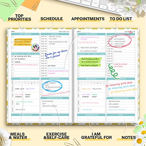 Daily Planner Undated, Daily Planner Notebook With Hourly Schedules, Artake Hardcover Daily To Do List Planner With Inner Pocket, Habit Tracker Journal, Appointment Planner Undated For Students Girls Teens, Daisy (5.8" X 8.5") #TOP2