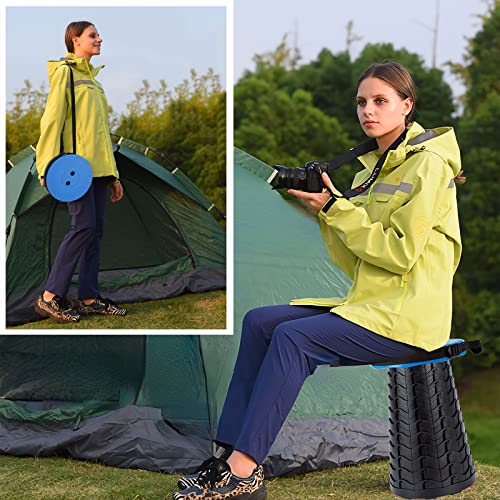 Srynriwim Collapsible Stool, 2022 Upgraded Portable Folding Stool Lightweight And Sturdy, Indoor Telescopic Stool Non-Slip, Waterproof Camping Stool For Outdoor Fishing Hiking Gardening Bbq(Blue) #TOP6