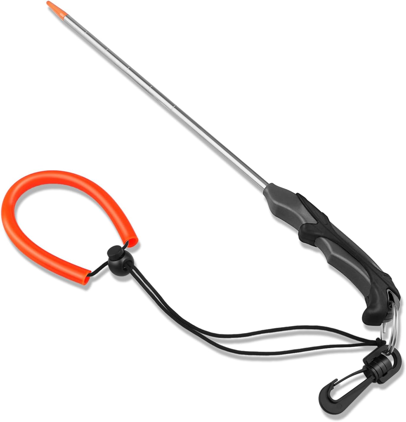 Scuba Diving Stick with Rubber Handle, 14'' Aluminium Alloy Lobster Tickle Stick with Measurement, Adjustable Lanyard and Spring Clip, Scuba Noise Maker Diving Safety Gear Pointer Rod