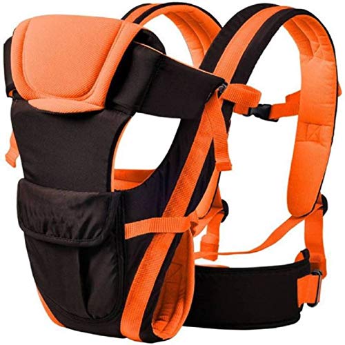 Image of 4-in-1 Adjustable Hands-Free Cotton Baby Carrier with Comfy Head Support and Waist Belt (Orange)