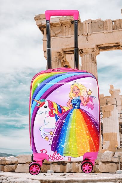 Image of ADSON Abs Kids Trolley 360 Rotating Luggage 360 Degree Wheels Princess Non-Breakable 20 Inch Kids Hardsided Suitcase with 4 Wheels, 360 Degree Wheel Travel Trolley Bag (Pink Rainbow Unicorn)