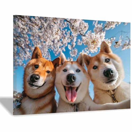 CUDAOO Lienzo decorativo para pared con diseño de perro Foto de grupo dormitorio, oficina, decoración del hogar（blanco y negro-40x60cm Enmarcado