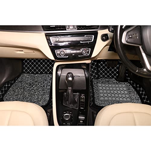 Image of Antiskid Premium 7D Car Mat Full Set for Mahindra XUV700 (6 Seater) 2024 || Luxury Leather Dual-Stitch Full Set 7D Car Floor Mat || 100% Waterproof ||Color: Black Silver