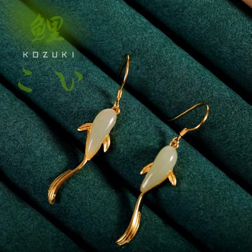 KOI FISH EARRINGSJADE EARRINGS Japanese koi earrings jade earrings for women genuine gold jade earrings for women 14k gold2