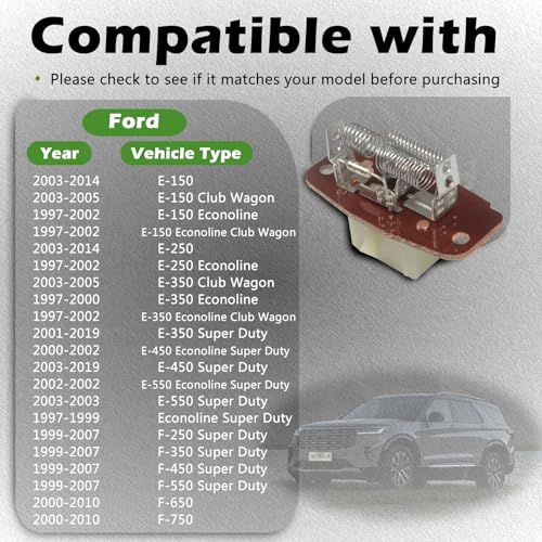Image of HVAC Blower Motor Resistor Compatible with Ford F-250 F-350 F-450 F-550 F250 F350 F450 F550 Super Duty E-150 E150 E-250 E250 E-350 E350 E-450 E450 E-550 E550 Econoline Club Wagon Replace 4C2Z19A706AA