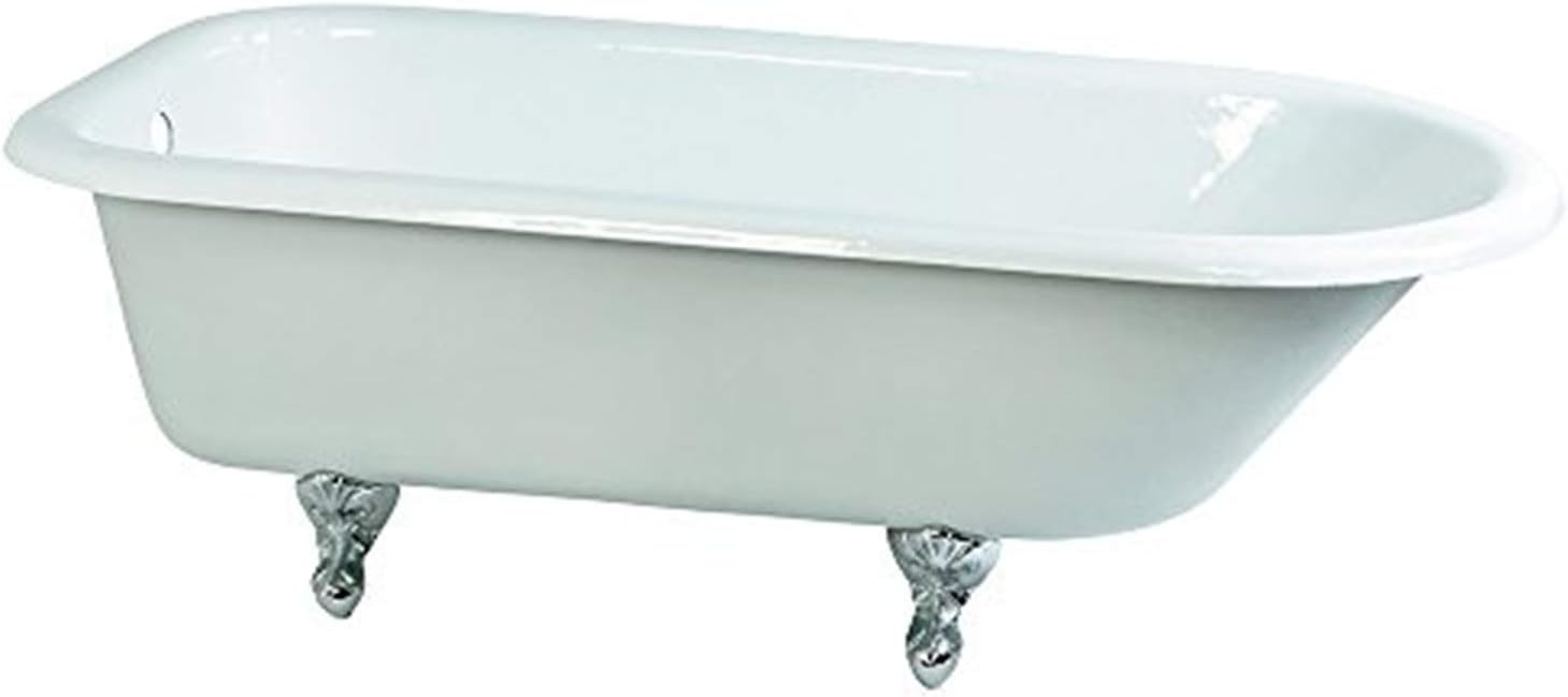 Kingston Brass Aqua Eden Cast Iron Roll Top Bathtub with Feet, 66" Length x 30-1/8" Width x 24" Height, Painted White/Brushed Nickel
