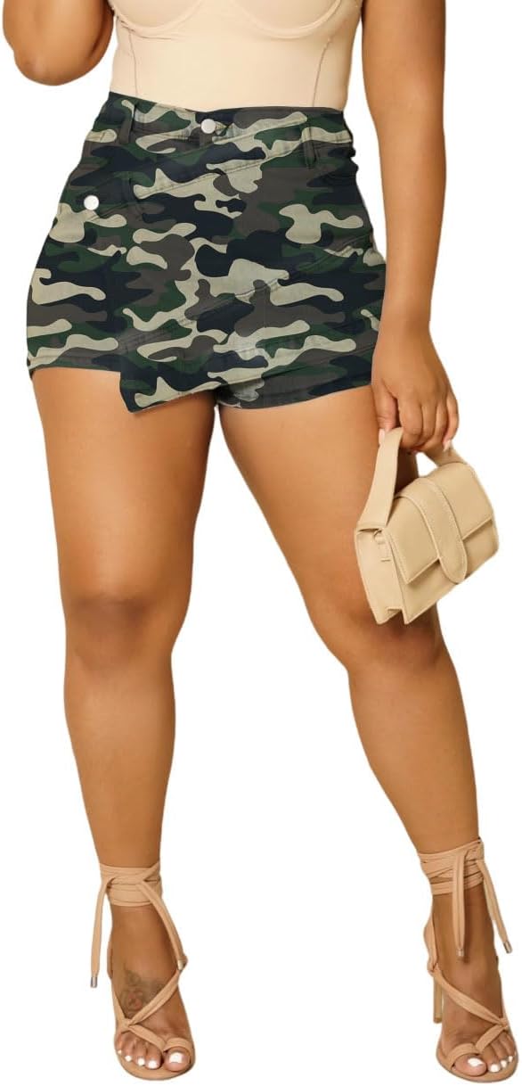 HTD Women's Denim Shorts Skorts Asymmetrical with Pockets