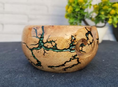 Image of Large Yarn Bowl for Knitting, Lichtenberg Wooden Yarn Storage Bowl, Handmade Yarn Bowl Holder, Knitting Wool Stroage Bowl (Large)