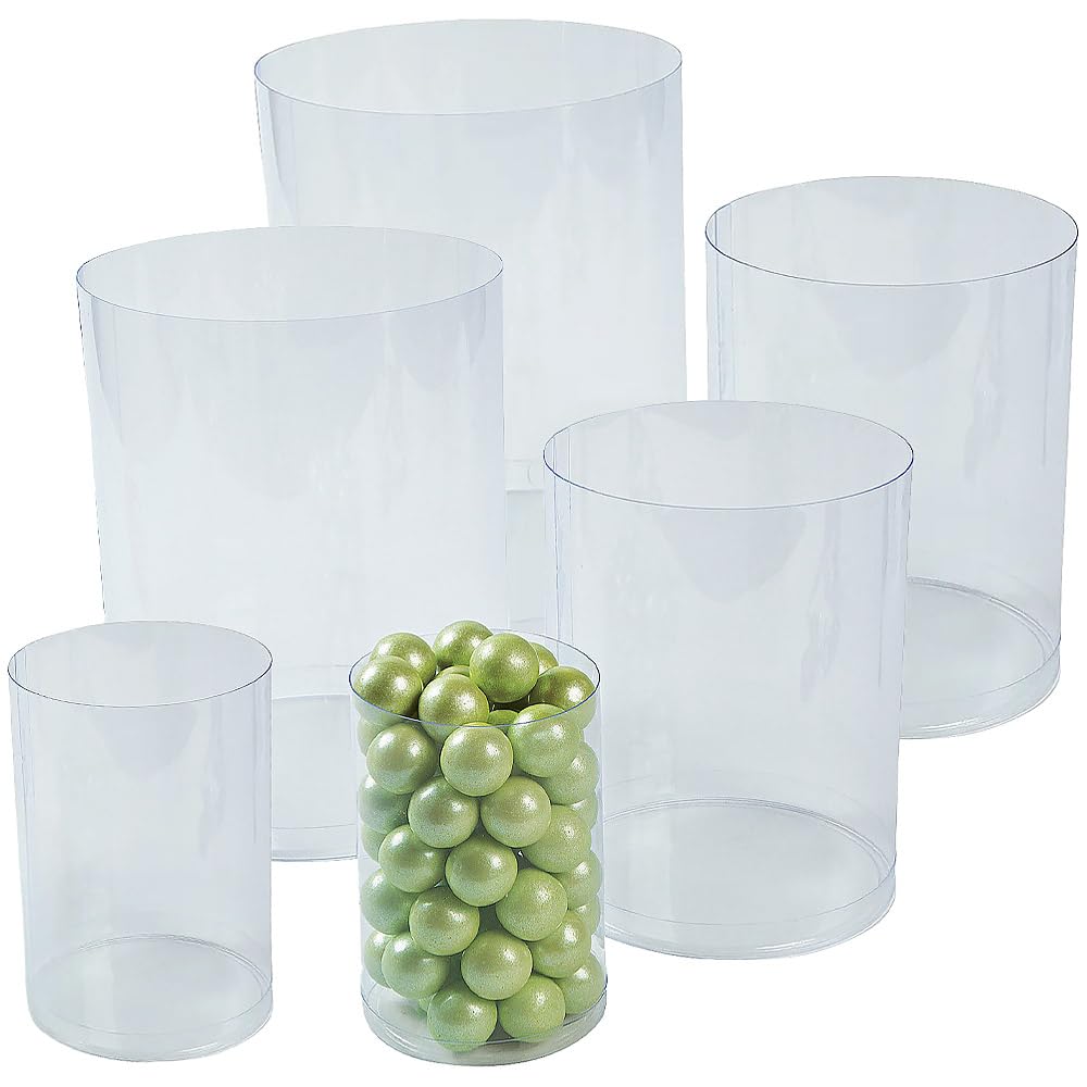 Fun Express Clear Plastic Cylinders (set of 6 in 3 sizes) Great for Wedding, Party Supplies, Containers & Boxes