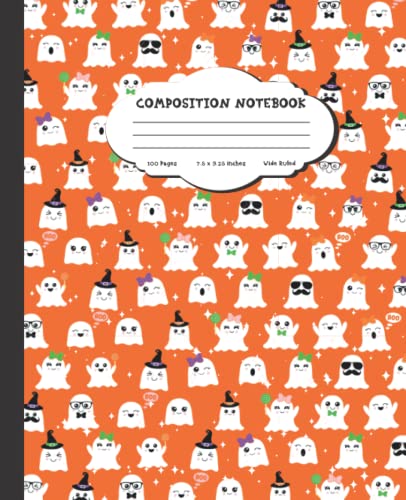 Carnet de composition Halloween fantôme mignon cahier notes larges ligné ado fille 100p