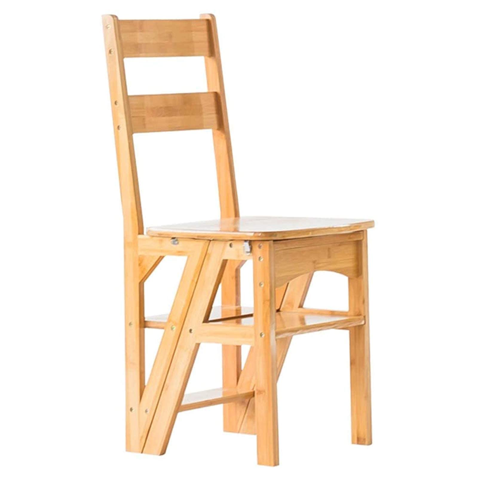 Taburete escalera plegable de madera de bambú con cuatro escalones y estantes para biblioteca