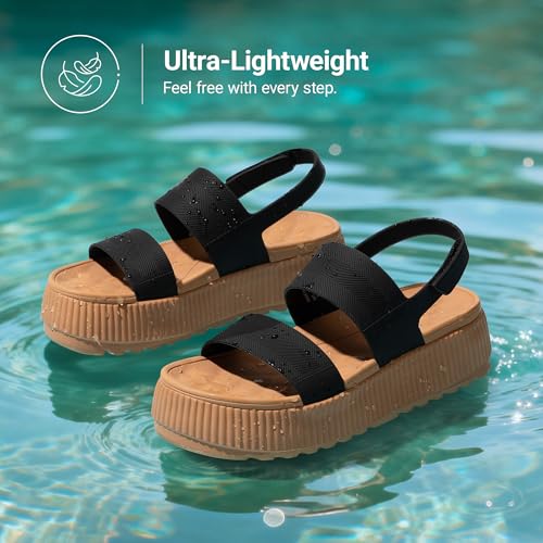 DREAM PAIRS DREAM PAIRS Women's Platform Water Sandals Adjustable Lightweight Waterproof Summer Beach Wedge Chunky Sandals,Size 7,Black,SDWS26002W