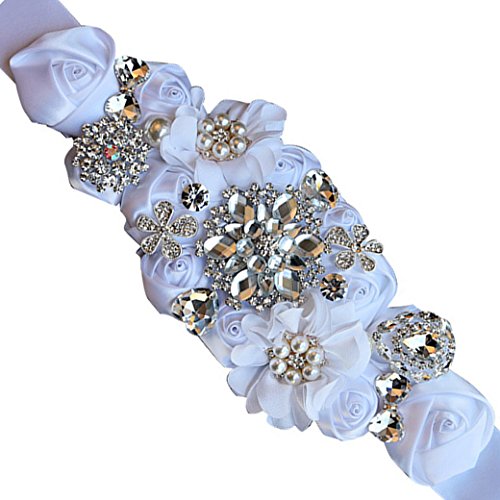 Lujuny Crystal Flower Bridal Maternity Sash Belt - Floral Ribbon Belly Band