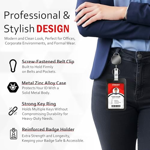 Image of Retractable Badge Reel Key Chain with ID Card Holder | Strong Pull Key Ring with Belt Clip | Office & Hospital Use | Pack of 1
