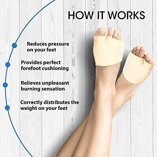 Image of forefoot pads for pain relief hallux valgus support for bunion forefoot Sleeve pads, metatarsal pads for men and women with ball of foot cushion (1 pair) Beige, Cotton
