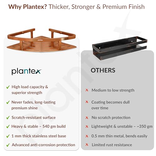 Image of Plantex Corner Shelf for Bathroom Wall Mount /304 Grade Stainless Steel Bathroom Corner Shelf /Bathroom Accessories Holder for Wall (9x9 inches, PVD Rose Gold)