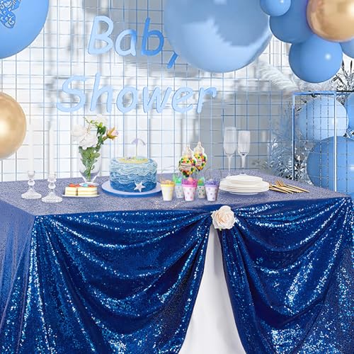 Image of B-Cool Sparkle Royal Blue Sequin Tablecloth Rectangle Table Cloth Linen Glitter Cake Table Cloth 50x80 Inch for Wedding Party Banquet Independence Day