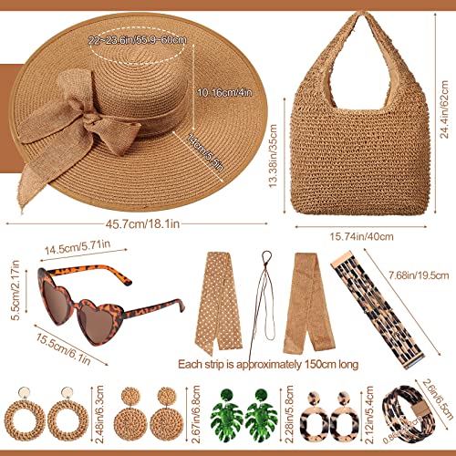 Yahenda 15 Pcs Women Beach Hat and Bag Set with Straw Bag Sunglasses, Boho Earrings Bracelet, Holiday Beach Accessories Outfit Set for Women by Yahenda - Used condition - Image 2