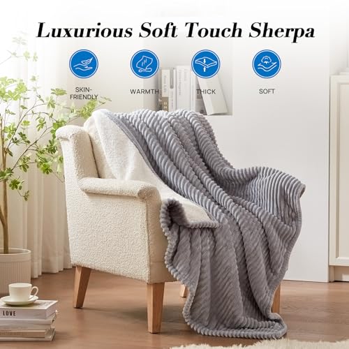 Westinghouse Heated Throw Blanket, Soft Flannel Sherpa Electric Throw with 6 Heating Levels & 2-10 Hours Auto Shut Off, Fast Heating & ETL Certification, Machine Washable, 50x60 Inch, Light Grey