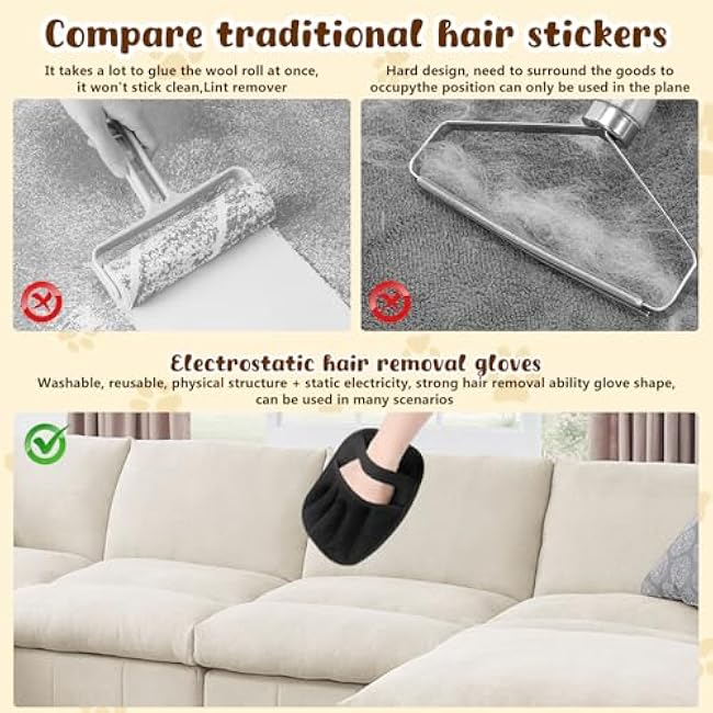 2 Pack Pet Hair Remover Gloves,2025 Upgraded Static Removal Gloves, for Pet Hair, Cat & Dog Hair Removal Tool for Couch,Furniture, Carpet, Car Seat, Pet Grooming-MF8KVHt8