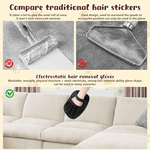 Image of Pet Hair Removal Glove, Electrostatic Pet Hair Removal Gloves, Upgrade Efficient Grooming Gloves for Pet Hair, Clothing, Couch, Furniture, Carpet, Car Seat-2PCS