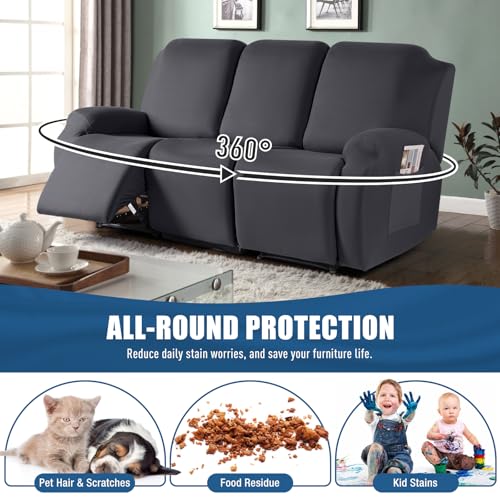 Image of TAOCOCO Recliner Sofa Covers 3 Seater, Stretch Couch Covers for Reclining Couches, Softness Fabric Recliner Chair Covers Washable Furniture Protector (3 Seat, Charcoal Gray)