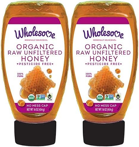 Organic Raw Unfiltered Honey, Pesticide Free, Fair Trade, Non GMO & Non Glyphosate, 16 Ounce Squeeze Bottle (Pack of 2), (Packaging May Vary)