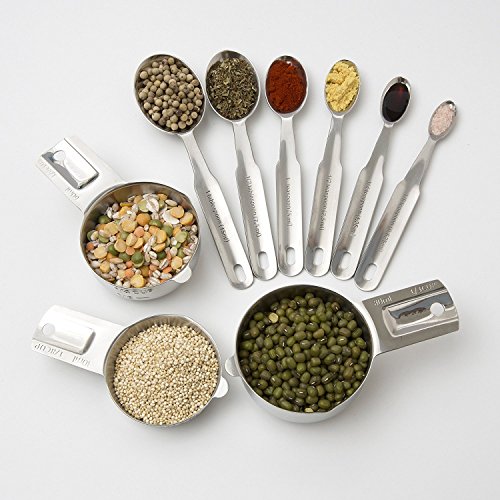 Kitchenmade Measuring Cups And Spoons 13 Piece Complete Set Of Quality Professional Grade 18:8 Stainless Steel - 7 Stackable Cups And 6 Nesting Spoons Perfect For Liquid Or Dry Ingredients #TOP1