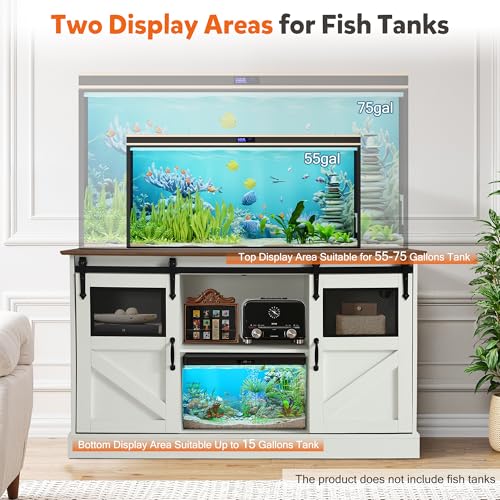 Image of 55-75 Gallon Fish Tank Stand with Power Outlet & Sliding Barn Doors