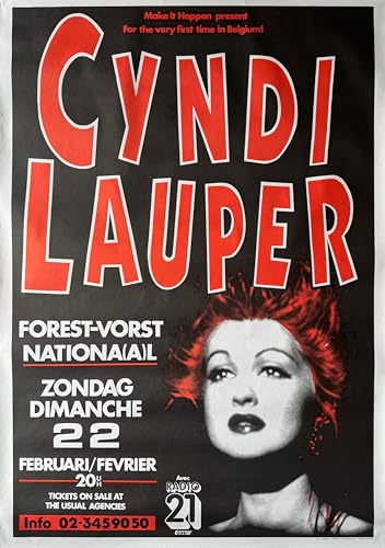 Poster Cyndi Lauper concert vintage Belgique 1987 pour vibrer au rythme des années 80