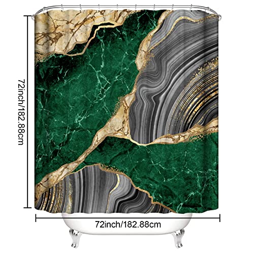 Beifivcl 4Pcs Marble Shower Curtain Sets, Bathroom Decor Sets, Luxury Shower Curtain With 12 Hooks, Bath Mat, Toilet Lid Rug And Non-Slip U Shape Mat Accessories Marble Print, 72 X 72 Inch, Green #TOP4