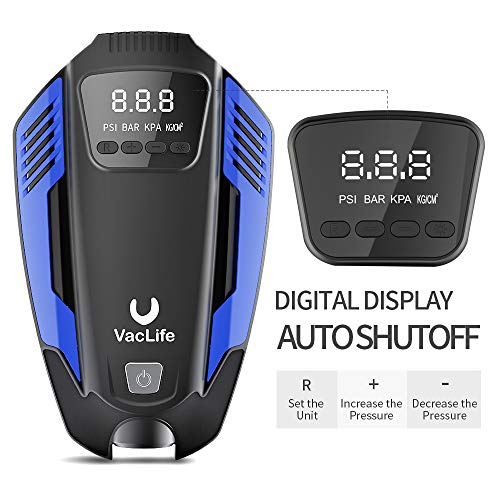 VacLife Air Compressor Tire Inflator, DC 12V Air Pump for Car Tires, Bicycles and Other Inflatables, Auto Portable Air Compressor for Car Tires with LED Light & 11.5 Feet Long Power Cord,Blue - Thumbnail 4