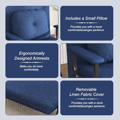 Image of Montary Space - Saving Convertible Folding Sofa Bed: Adjustable Backrest with Pillow, Comfortable Single Sleeper for Living Room, Bedroom & Office (Blue)