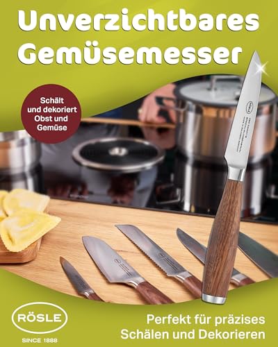 Foto von RÖSLE Gemüsemesser Masterclass 9 cm - Hochwertiges und scharfes Küchenmesser mit gerader Stahlklinge, ideal als Obstmesser und Gemüsemesser, Schneidemesser mit ergonomischem Griff aus Walnussholz