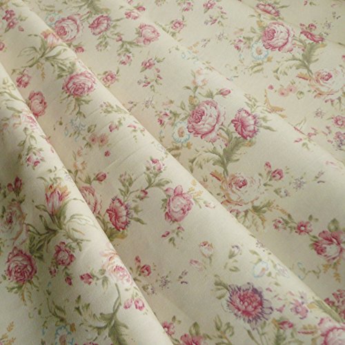 Tissu en popeline de coton - Imprimé floral style vintage  Vendu au mètre - Crème/rose