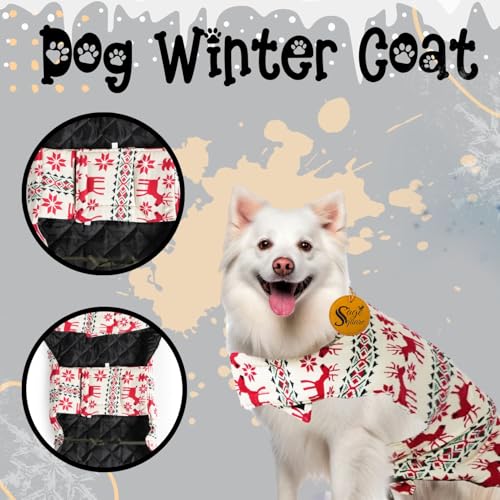 Image of Sage Square Winter Coloured Dog Coat - All-Weather Protection, Windproof, Waterproof Cozy Fleece Lining, Adjustable Straps, Durable, Stylish, Comfortable, Jacket (Red Dear Print, Medium)